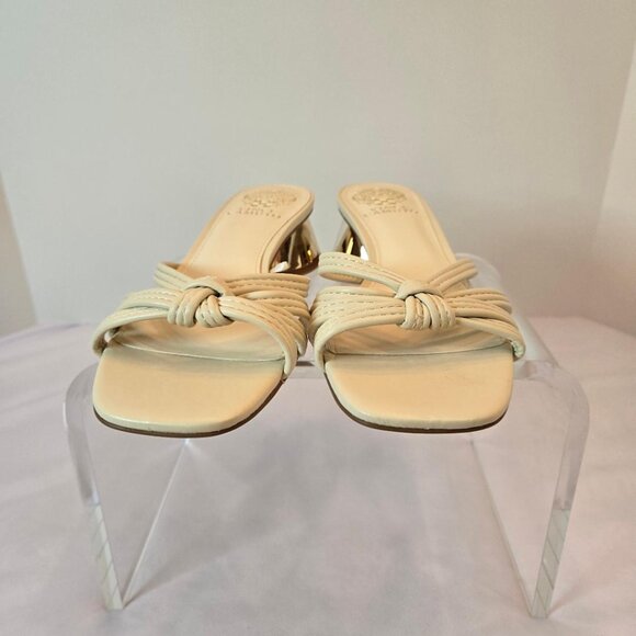 VINCE CAMUTO Laniah Leather Sandals  Block Heel Women Sz 7.5 Cream W/ Gold Heel - Picture 5 of 10